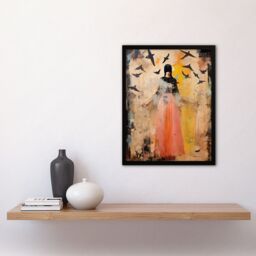 "Artery8 Wall Art Print The Bird Queen By Shannon Blacksmith Woman Portrait Raven Blackbirds Emo Art Framed in Black - Size: W12"" x H16""" - thumbnail 4