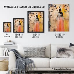 "Artery8 Wall Art Print The Bird Queen By Shannon Blacksmith Woman Portrait Raven Blackbirds Emo Art Framed in Black - Size: W12"" x H16""" - thumbnail 3