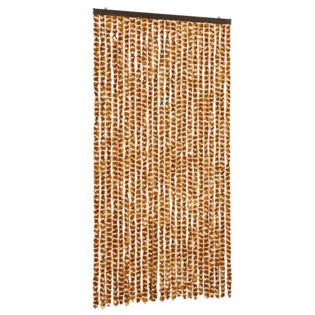 Berkfield Home Fly Curtain Ochre & White 100x230 cm Chenille in Tan - image 1