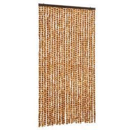 Berkfield Home Fly Curtain Ochre & White 100x230 cm Chenille in Tan - thumbnail 1