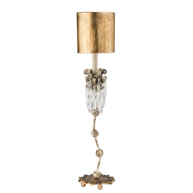 Loops Table Lamp Cut Glass Crystals Gold Painted Shade Beige Patina & Gold LED E14 60W in Clear