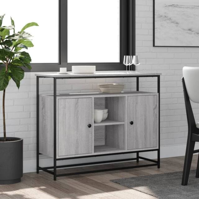 Berkfield Home Sideboard Grey Sonoma 100x35x80 cm Engineered Wood - Size: 100 x 35 x 80 cm - image 1