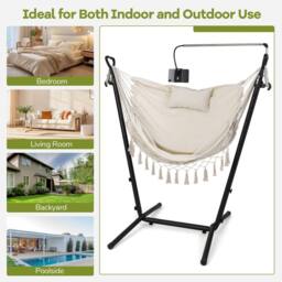Gymax Hanging Chair Bohemian Style Hammock Swing Chair With Stand & Pillow in Beige - thumbnail 3