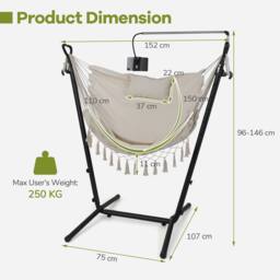 Gymax Hanging Chair Bohemian Style Hammock Swing Chair With Stand & Pillow in Beige - thumbnail 2