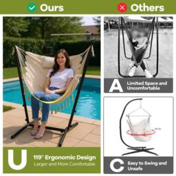 Gymax Hanging Chair Bohemian Style Hammock Swing Chair With Stand & Pillow in Beige - thumbnail 4