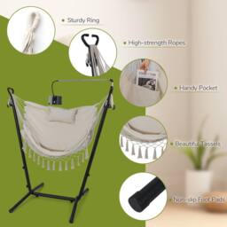 Gymax Hanging Chair Bohemian Style Hammock Swing Chair With Stand & Pillow in Beige - thumbnail 9