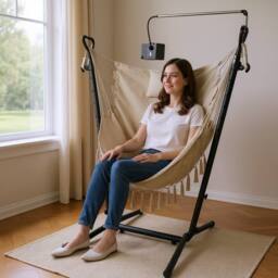 Gymax Hanging Chair Bohemian Style Hammock Swing Chair With Stand & Pillow in Beige