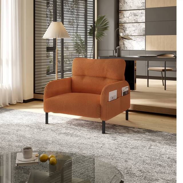 Direct Wicker Single Corduroy Armchair, Wide Seat Lounge Chair, Accent Furniture in Orange - Size: 1 Pack - image 1