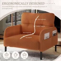 Direct Wicker Single Corduroy Armchair, Wide Seat Lounge Chair, Accent Furniture in Orange - Size: 1 Pack - thumbnail 4
