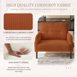 Direct Wicker Single Corduroy Armchair, Wide Seat Lounge Chair, Accent Furniture in Orange - Size: 1 Pack - thumbnail 5