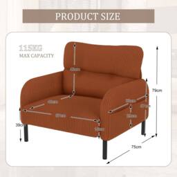 Direct Wicker Single Corduroy Armchair, Wide Seat Lounge Chair, Accent Furniture in Orange - Size: 1 Pack - thumbnail 2