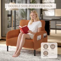 Direct Wicker Single Corduroy Armchair, Wide Seat Lounge Chair, Accent Furniture in Orange - Size: 1 Pack - thumbnail 6
