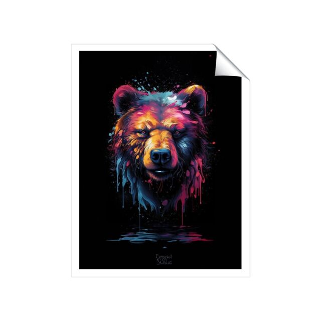 "Warren Reed - Designer Splashart Bear Face Unframed Art Print - Size: W24"" x H36""" - image 1