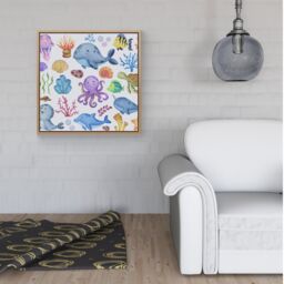 "Warren Reed - Designer Children'S Sea Life Framed Canvas in Light Brown - Size: W16"" x H16""" - thumbnail 2