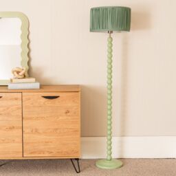 ValueLights Bobbins Sage Green Floor Lamp with Ruched Pleated Drum Lamp Shade & LED Bulb in Pale Green - thumbnail 4