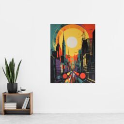Artery8 Wall Art Print Wall Street New York City Retro Sunrise Cityscape 60's Style Abstract USA Vibrant Bold Bright Colourful Painting Poster - thumbnail 4