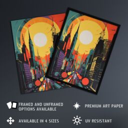 Artery8 Wall Art Print Wall Street New York City Retro Sunrise Cityscape 60's Style Abstract USA Vibrant Bold Bright Colourful Painting Poster - thumbnail 2