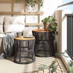 Berkfield Home Garden Side Tables 2 pcs with Wooden Top Grey Poly Rattan - thumbnail 3