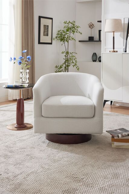Living and Home Linen Swivel Accent Chair Armchair in Beige - image 1