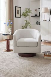 Living and Home Linen Swivel Accent Chair Armchair in Beige