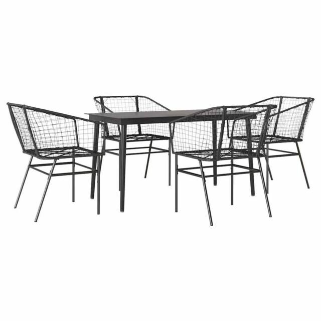 Berkfield Home 5 Piece Garden Dining Set Black Poly Rattan Glass - image 1