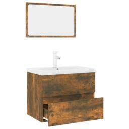 Berkfield Home Bathroom Furniture Set Smoked Oak Engineered Wood in Brown - thumbnail 3