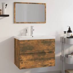 Berkfield Home Bathroom Furniture Set Smoked Oak Engineered Wood in Brown - thumbnail 2