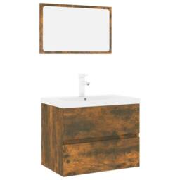 Berkfield Home Bathroom Furniture Set Smoked Oak Engineered Wood in Brown - thumbnail 1