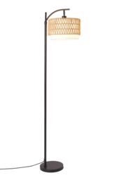 Living and Home Boho Floor Lamp - Rattan & Linen Double Shade - thumbnail 6