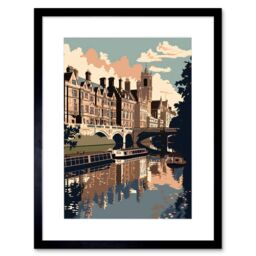 "Artery8 Wall Art Print River Cam & University of Cambridge Buildings Artwork Framed 9X7 Inch in Black - Size: W7"" x H9""" - thumbnail 1
