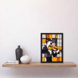 Artery8 Violinist Painting Cubism Classical Music Lover Framed Art Print in Yellow - Size: A4 - thumbnail 4