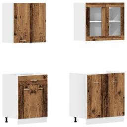 Berkfield Home 4 Piece Kitchen Cabinet Set Lyon Old Wood Engineered Wood in Brown - thumbnail 4