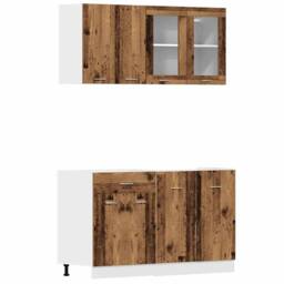 Berkfield Home 4 Piece Kitchen Cabinet Set Lyon Old Wood Engineered Wood in Brown - thumbnail 2