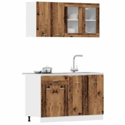 Berkfield Home 4 Piece Kitchen Cabinet Set Lyon Old Wood Engineered Wood in Brown - thumbnail 3
