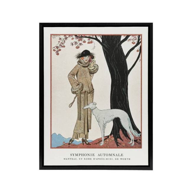 "Artery8 Autumn Symphony Fashion Worth Advert Barbier Black Framed Canvas Art in White - Size: W12"" x H16""" - image 1