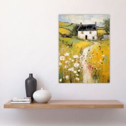 Artery8 Welsh Countryside Cottage Rolling Hills & Wildflowers Bright Oil Painting Large Wall Unframed Art Poster Print Thick Paper 18X24 Inch - thumbnail 4