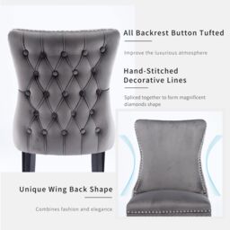 HomeTouch Sierra Set of 6 Lux Dining Chairs Velvet Tufted Wing Back Kitchen Chairs with Oak Wood Legs in Grey - Size: 6 Pack - thumbnail 4