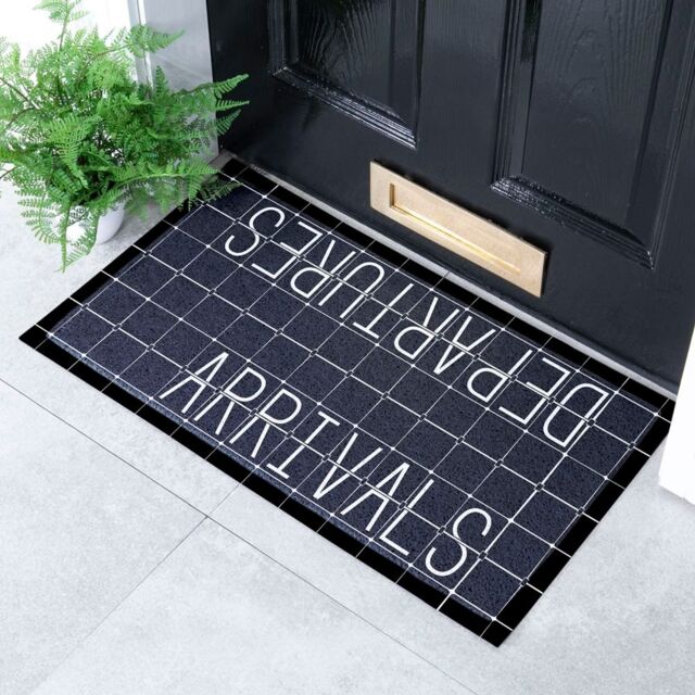 Artsy Mats Arrivals Departures Indoor & Outdoor Doormat - 70x40cm in Black - Size: 40 cm x 70 cm - image 1