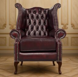 Somnior 2 Leather Chesterfield Wingback Scrolled Arm Chair Set UK Manufactured in Dark Red - Size: 1 Seater - thumbnail 3