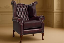 Somnior 2 Leather Chesterfield Wingback Scrolled Arm Chair Set UK Manufactured in Dark Red - Size: 1 Seater - thumbnail 2