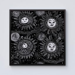 Warren Reed - Designer Moon & Sun White Black Framed Canvas - Size: w40 inch x h40 inch - thumbnail 1