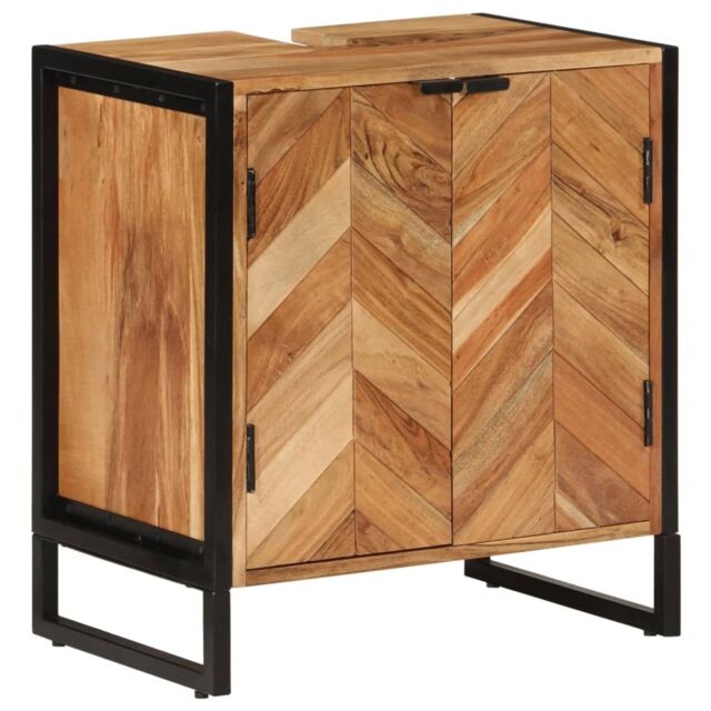 Berkfield Home Bathroom Cabinet 55x35x60 cm Solid Wood Acacia & Iron in Brown - Size: 55 x 35 x 60 cm - image 1
