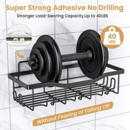 Dragodirect 5 Pack Shower Caddy with Wall Stickers Rustproof No Drilling Stainless Steel Shower Caddy Bathroom Storage Organizer in Black - thumbnail 8