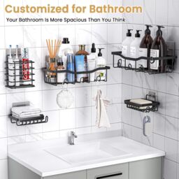 Dragodirect 5 Pack Shower Caddy with Wall Stickers Rustproof No Drilling Stainless Steel Shower Caddy Bathroom Storage Organizer in Black - thumbnail 6