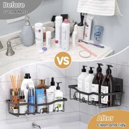 Dragodirect 5 Pack Shower Caddy with Wall Stickers Rustproof No Drilling Stainless Steel Shower Caddy Bathroom Storage Organizer in Black - thumbnail 3