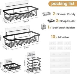 Dragodirect 5 Pack Shower Caddy with Wall Stickers Rustproof No Drilling Stainless Steel Shower Caddy Bathroom Storage Organizer in Black - thumbnail 2