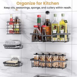 Dragodirect 5 Pack Shower Caddy with Wall Stickers Rustproof No Drilling Stainless Steel Shower Caddy Bathroom Storage Organizer in Black - thumbnail 5