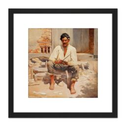 Artery8 Almeida Junior Caipira Cutting Tobacco 8X8 Inch Square Wooden Framed Wall Art Print Picture with Mount in Black - thumbnail 1