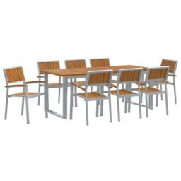 Berkfield Home Garden Dining Set Set of 9 Grey, Wood Tone Metal Durable in Grey - thumbnail 1