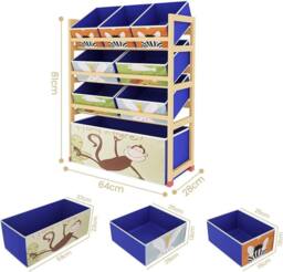 Dprodo Toy Storage Organizer with 3 Tier 8 Boxes in Light Oak - thumbnail 3